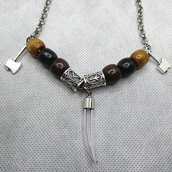 VIKING CREMATION HORN TOOTH PENDANT NECKLACE - Picture 2 of 10